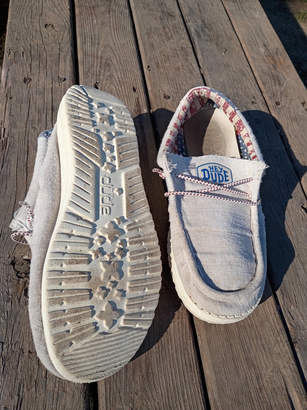 Hey Dude Kids Canvas Slip-Ons in Light Gray with Red Trim